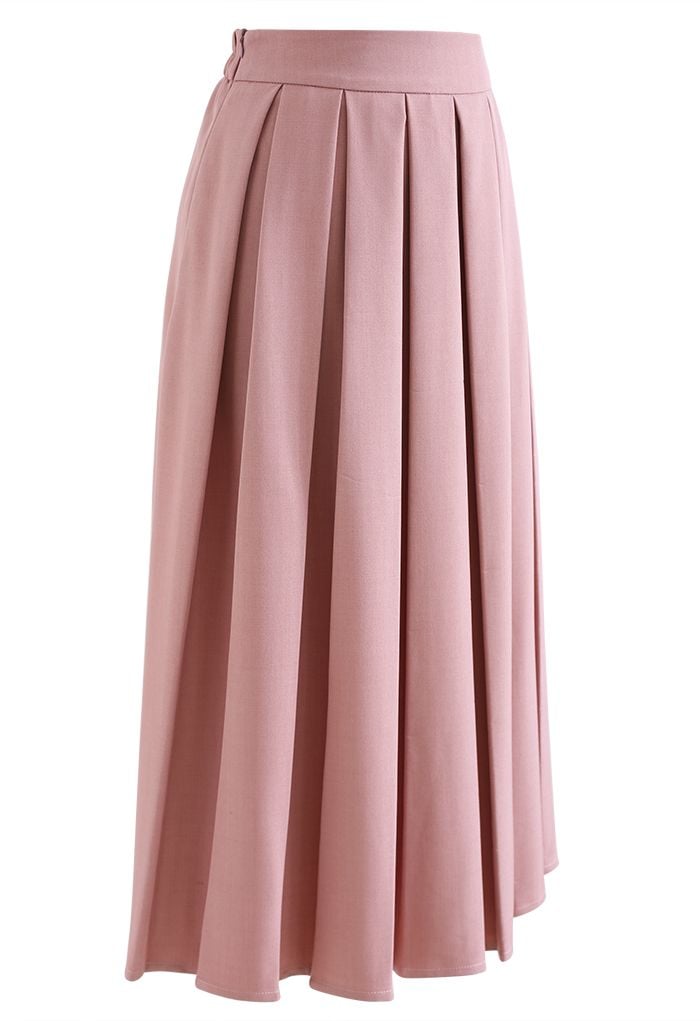 Pastel Candy Front Pleated Midi Skirt in Pink