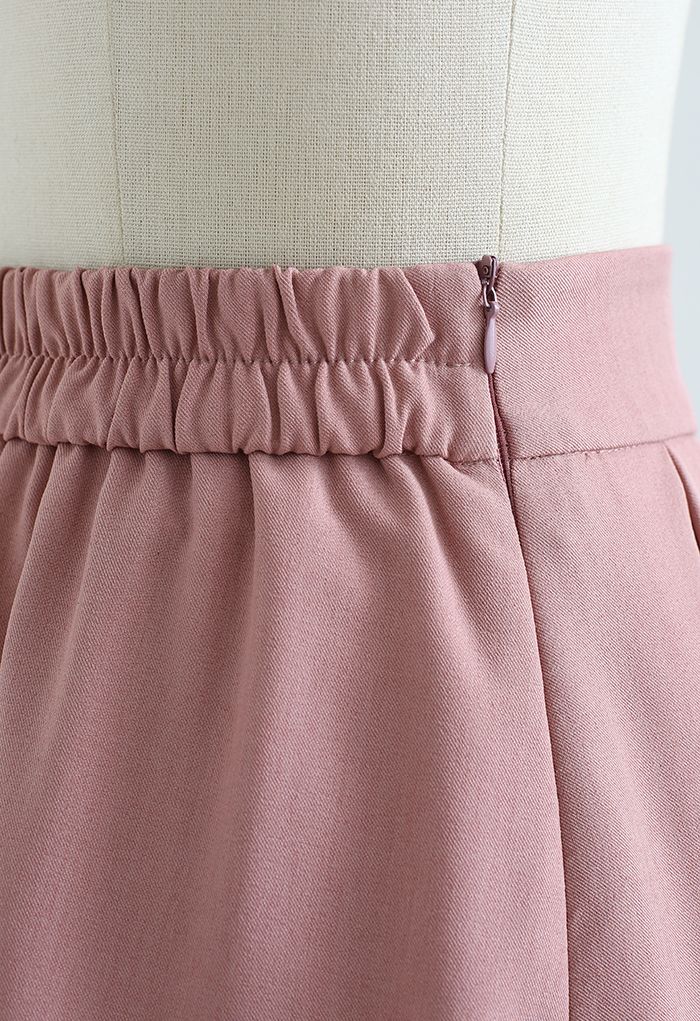 Pastel Candy Front Pleated Midi Skirt in Pink