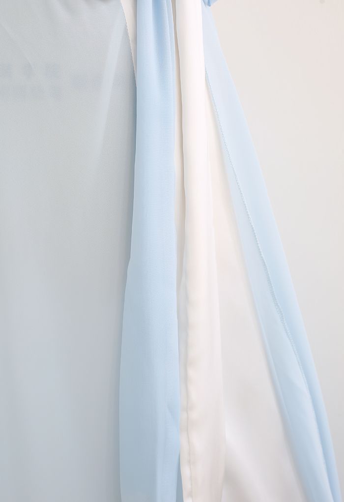 Tie-Waist Spliced Wrap Maxi Skirt in Baby Blue