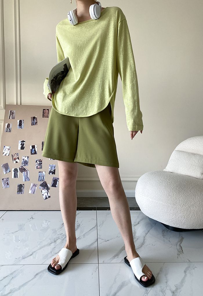 Long Sleeve Soft Touch Cotton T-Shirt in Pistachio