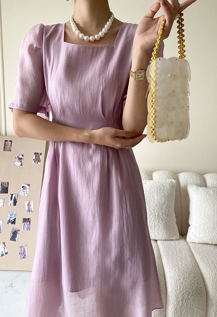 Stitch Waist Sheer Midi Dress in Lilac