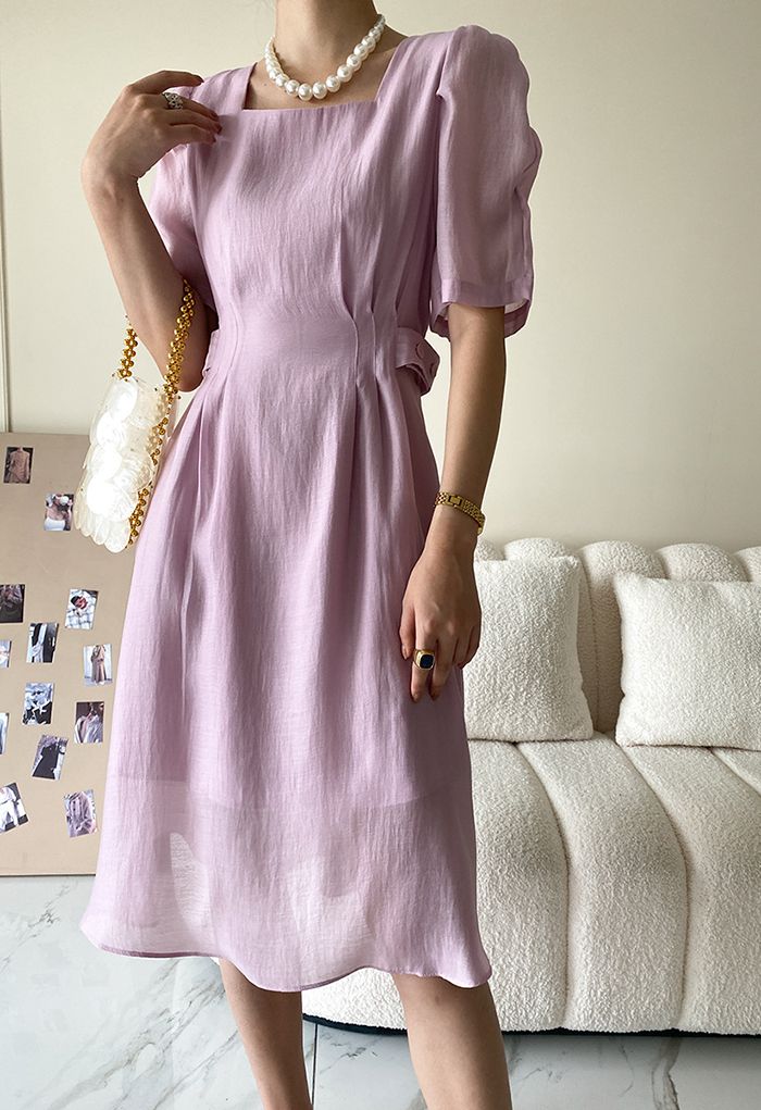 Stitch Waist Sheer Midi Dress in Lilac
