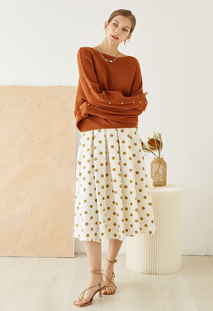 Pearly Batwing Sleeve Knit Sweater in Caramel