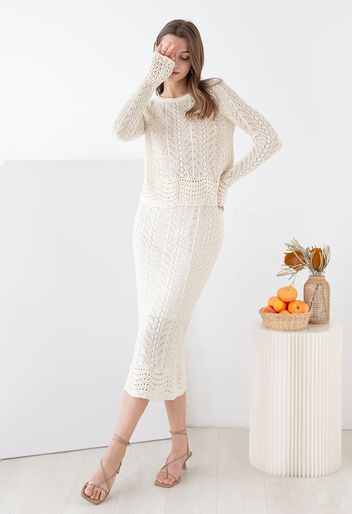 Hollow Scalloped Knit Sweater and Skirt Set - Retro, Indie and Unique  Fashion