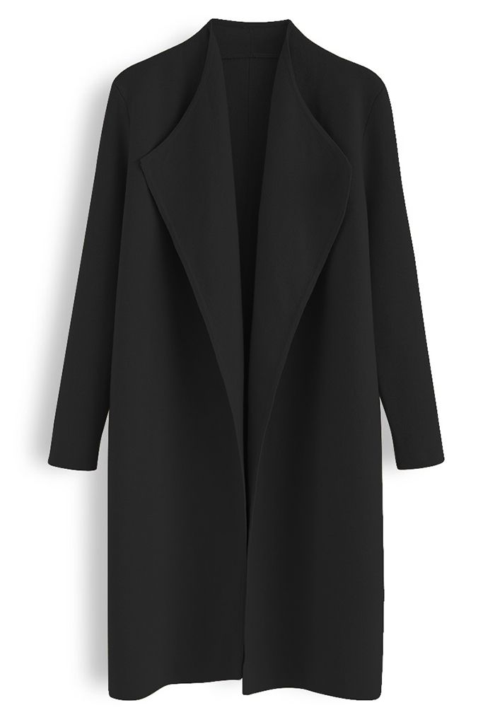 Classy Open Front Knit Coat in Black