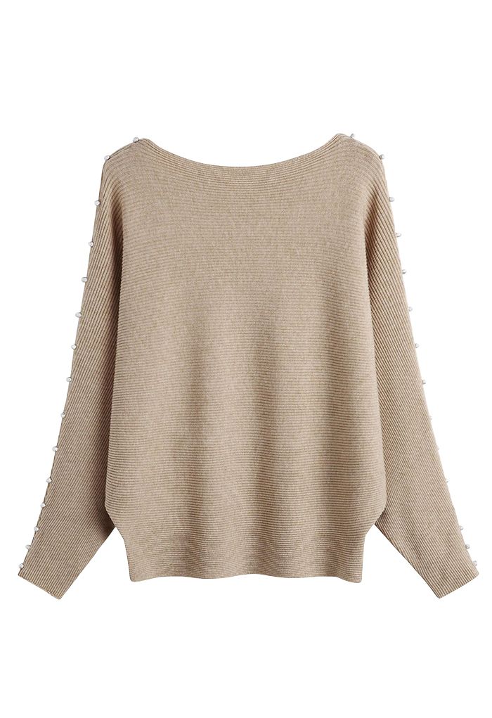 Pearly Batwing Sleeve Knit Sweater in Camel