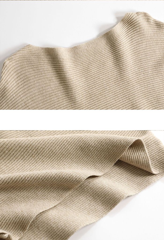Pearly Batwing Sleeve Knit Sweater in Camel