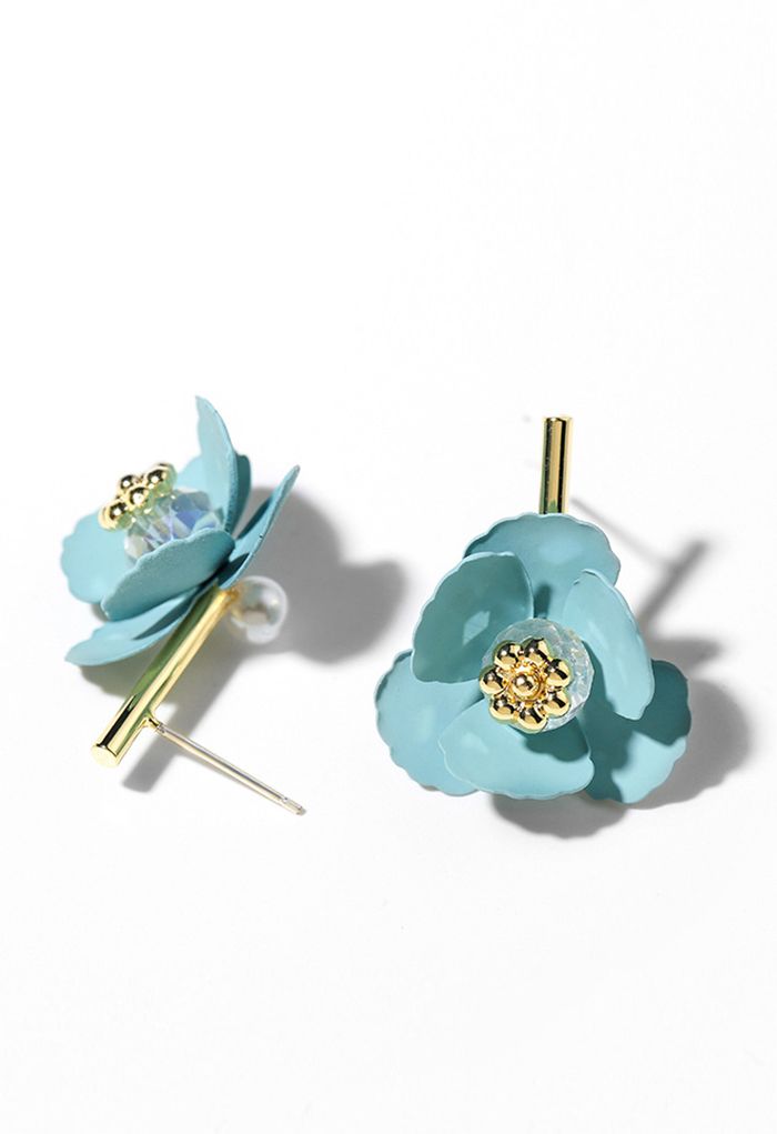 Turquoise Color 3D Floral Earrings