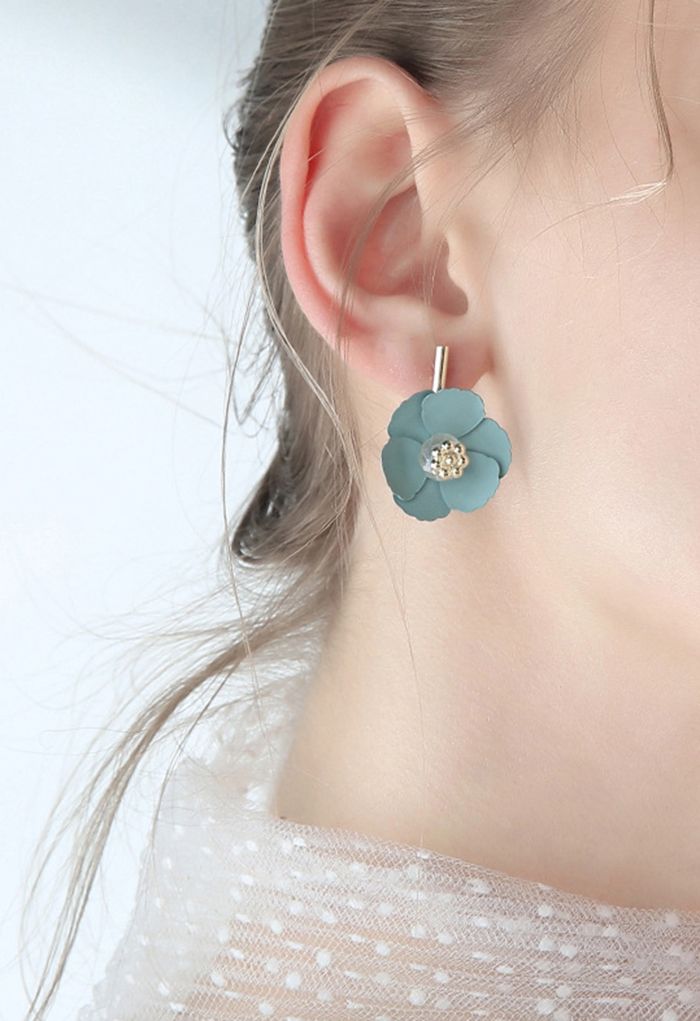 Turquoise Color 3D Floral Earrings