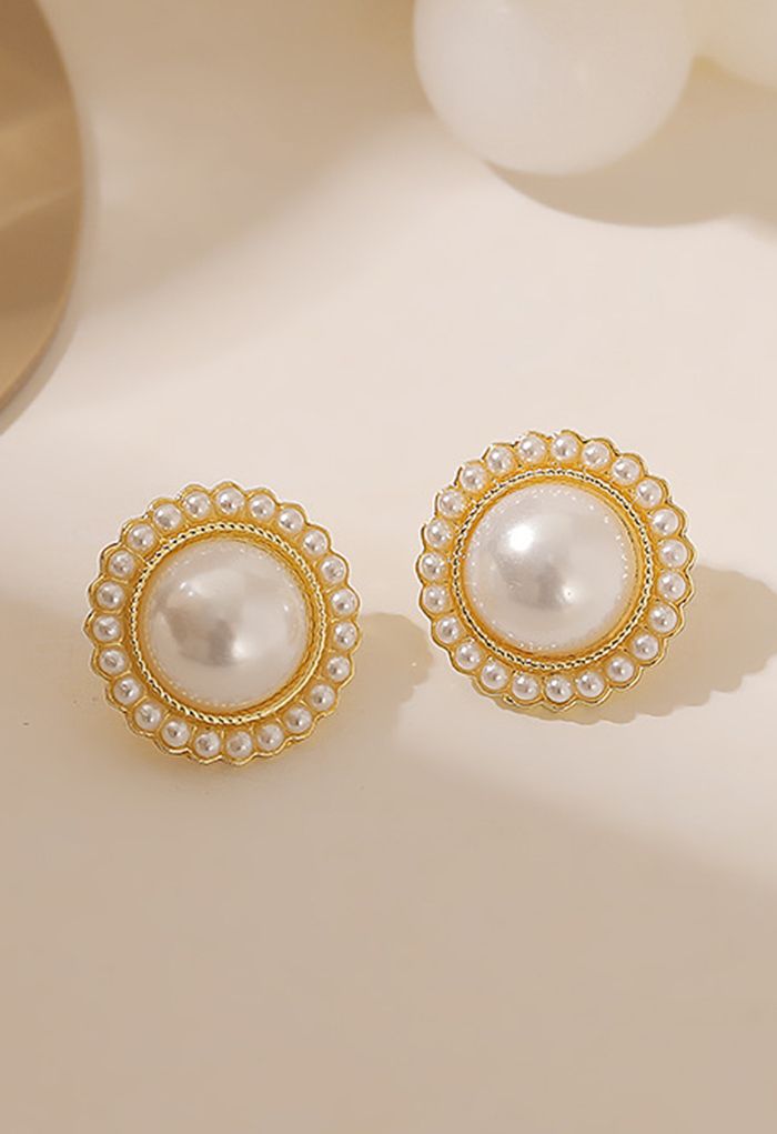 Floral Pearl Trim Golden Earrings