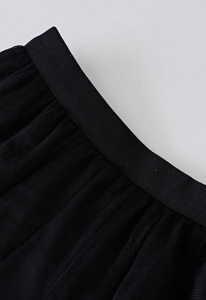 Crystal Embellished Solid Color Tulle Skirt in Black