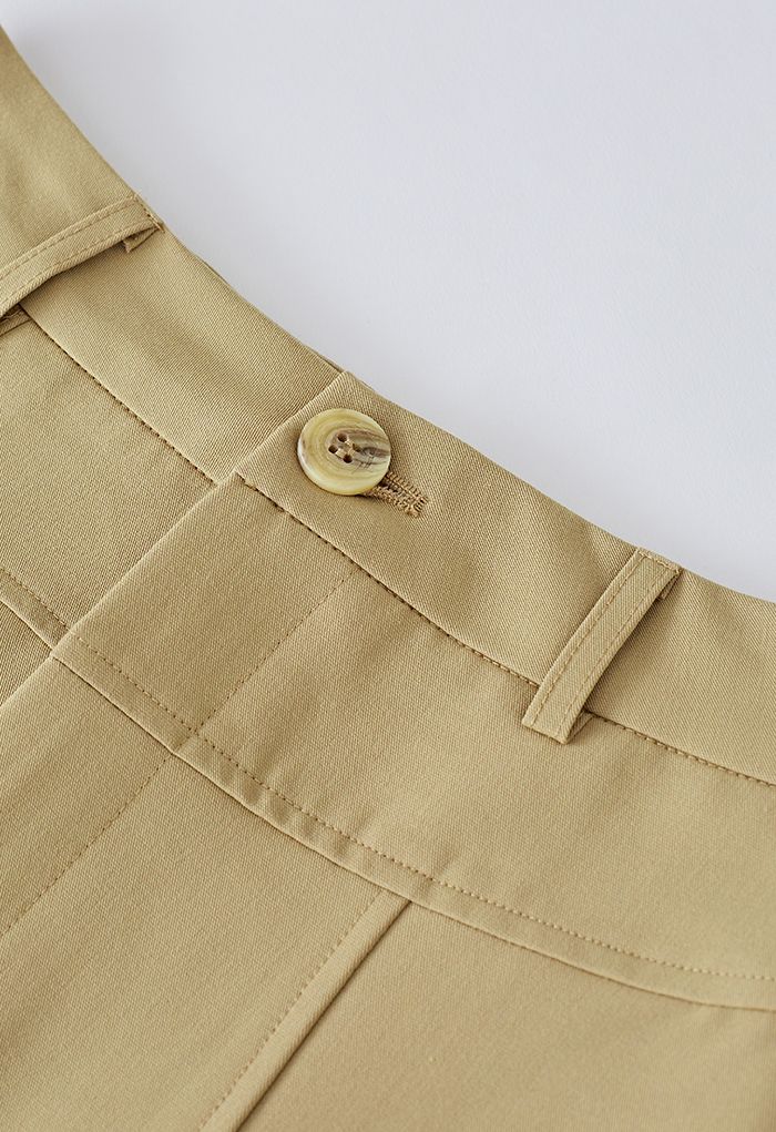 High-End Flare Hem Midi Skirt in Khaki