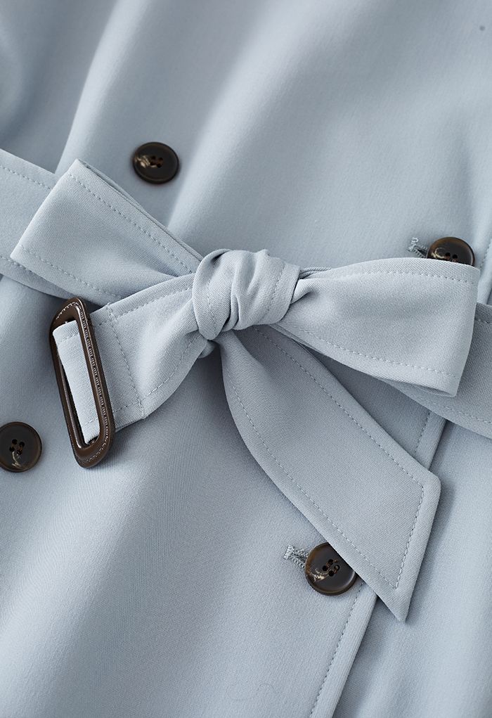 Baby Blue Double-Breasted Belted Trench Coat
