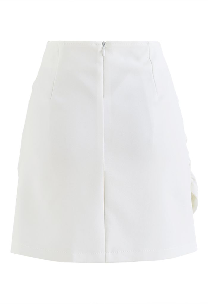 Crisscross Flap Ruched Mini Bud Skirt in White