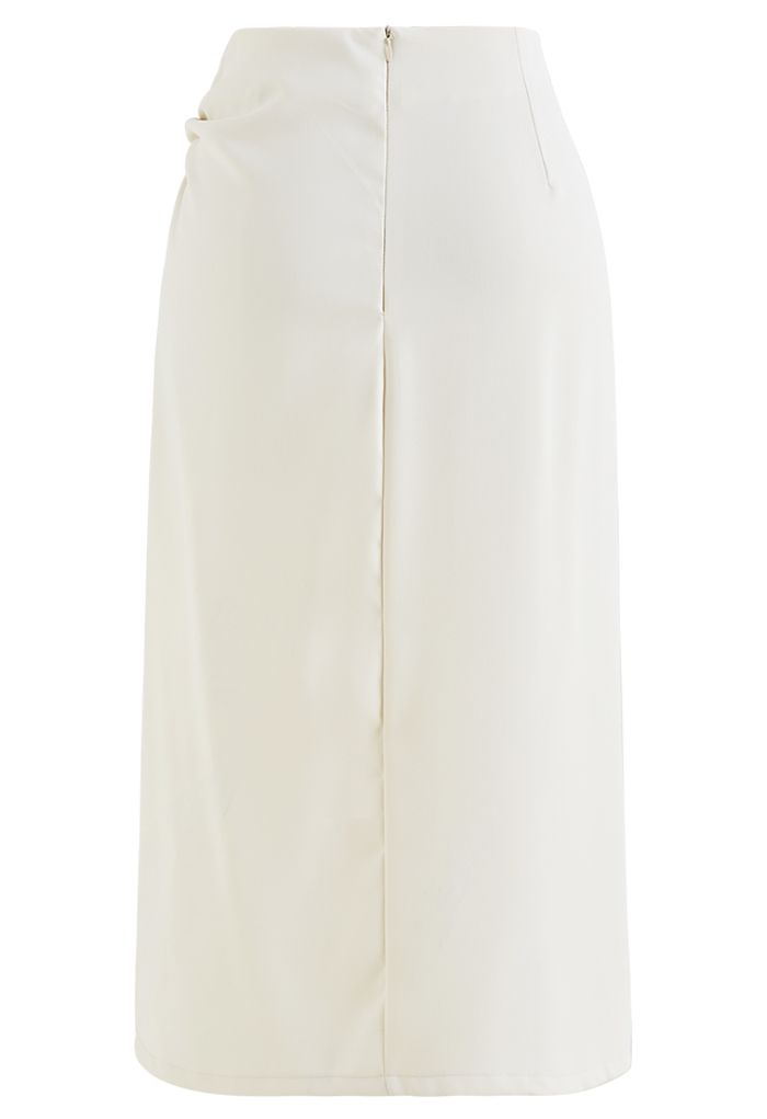 Side Ruched Slit Hem Pencil Skirt in White