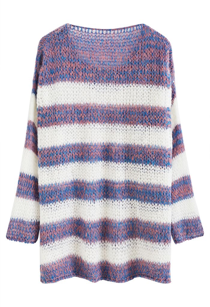 Fuzzy Knit Striped Oversized Sweater in Purple