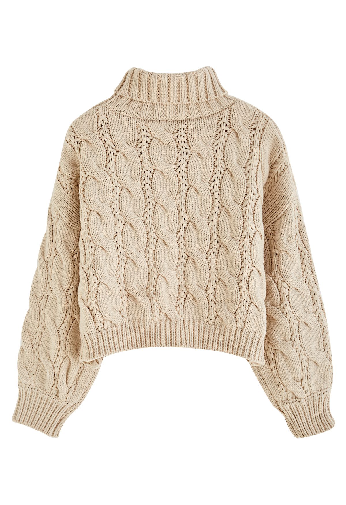 Turtleneck Braid Knit Crop Sweater in Camel