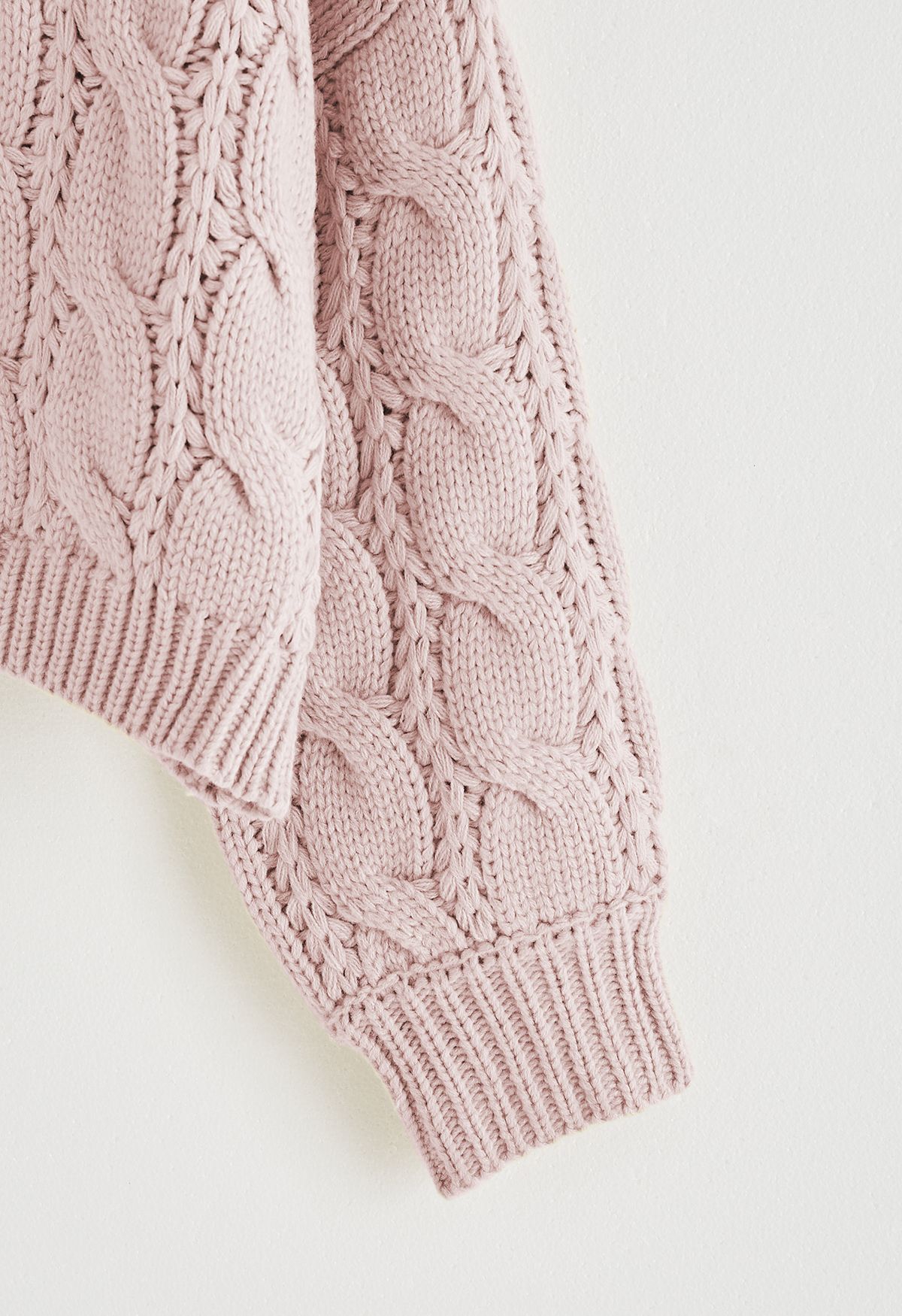 Turtleneck Braid Knit Crop Sweater in Pink