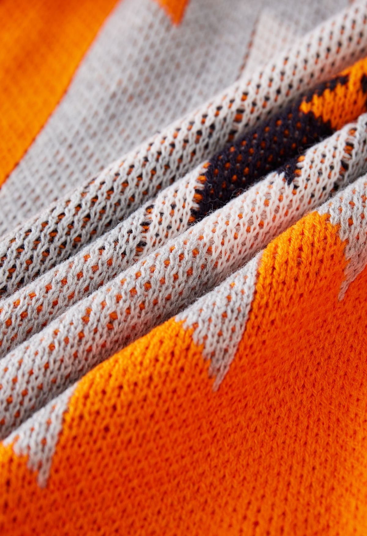 Retro Geometric Pattern Open Front Longline Knit Cardigan