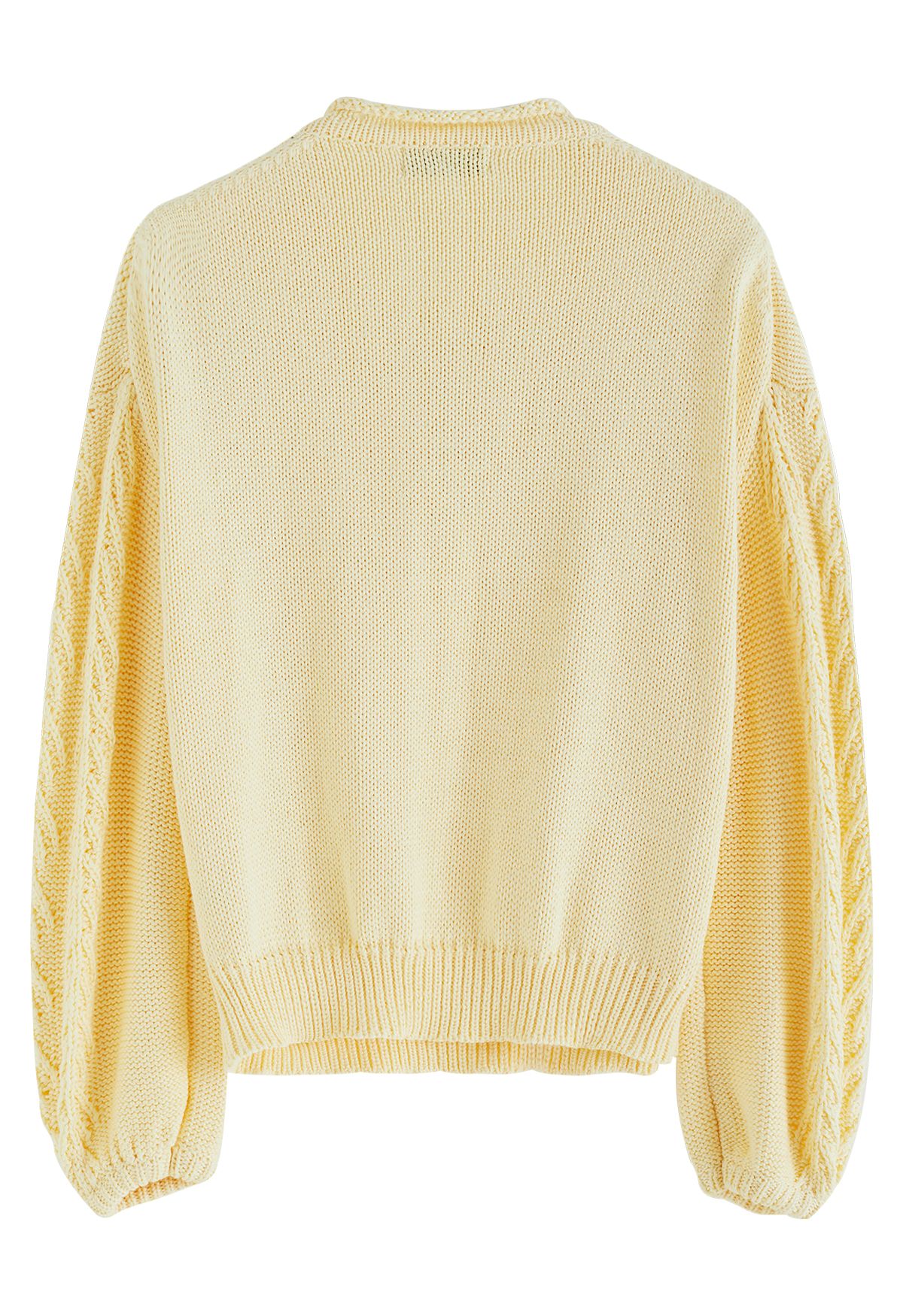 Blooming Passion Floral Stitch V-Neck Knit Sweater in Yellow