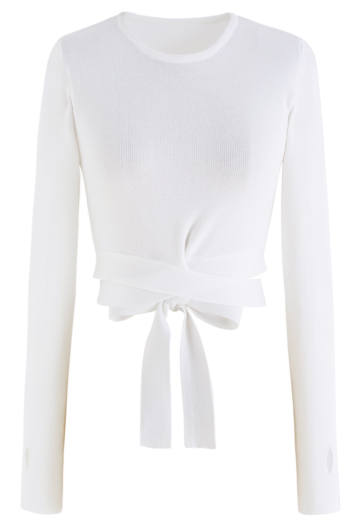 Self-Tie Bowknot Knit Crop Top in White