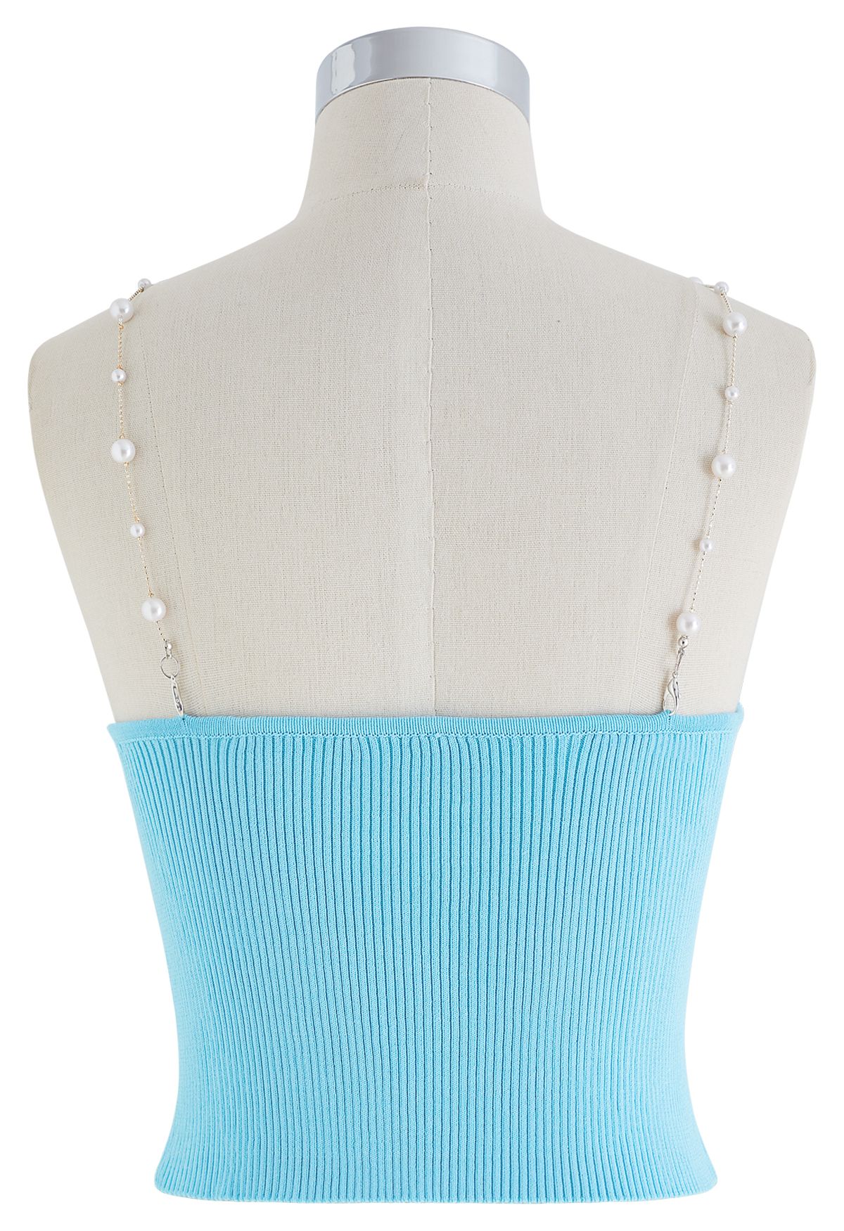 Cropped Knit Pearly Tank Top in Baby Blue