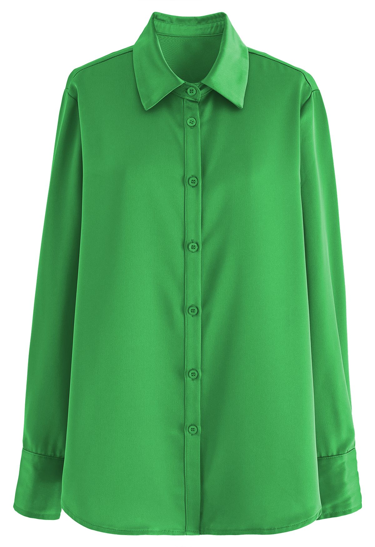 Satin Finish Button Up Shirt in Green
