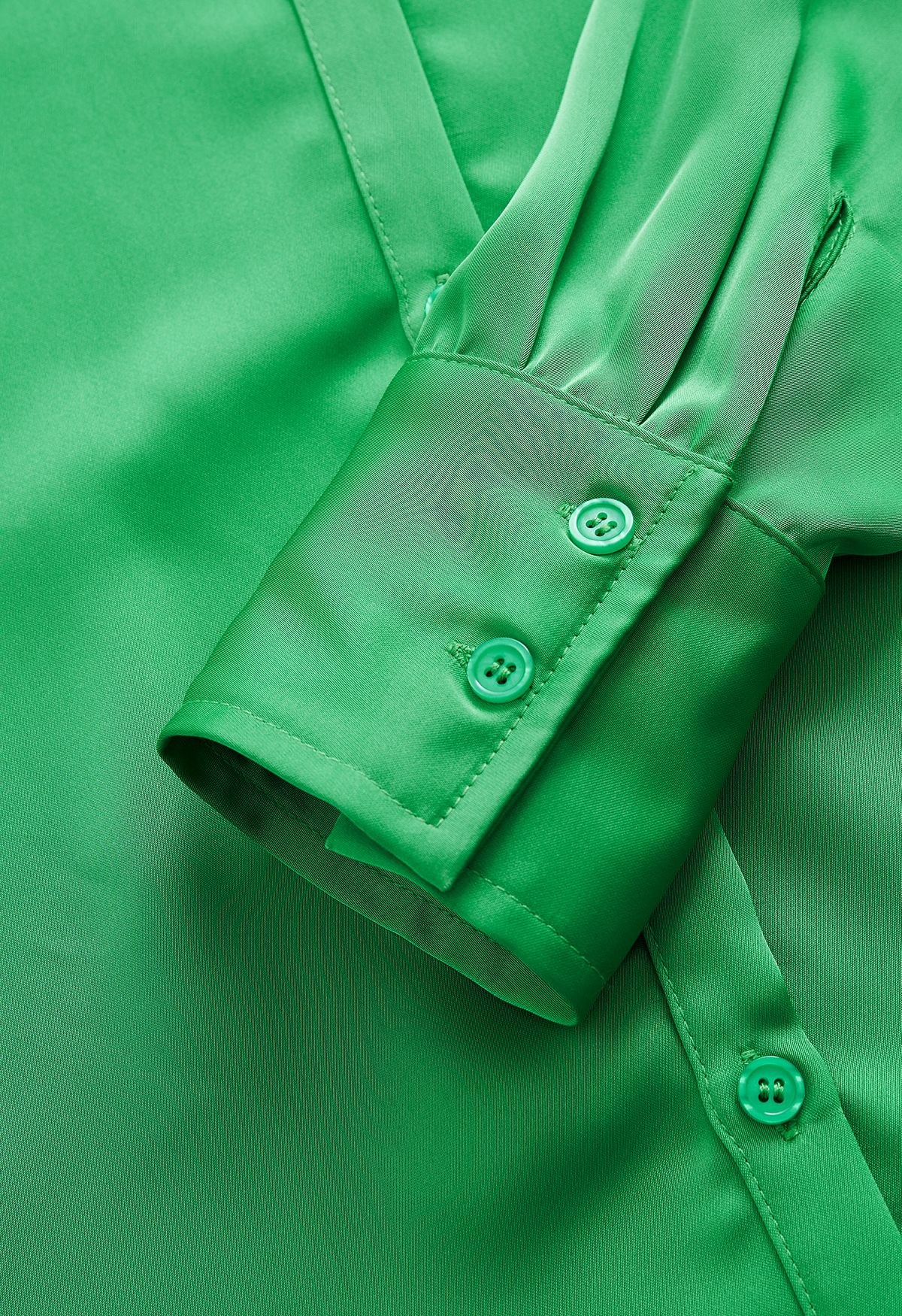 Satin Finish Button Up Shirt in Green