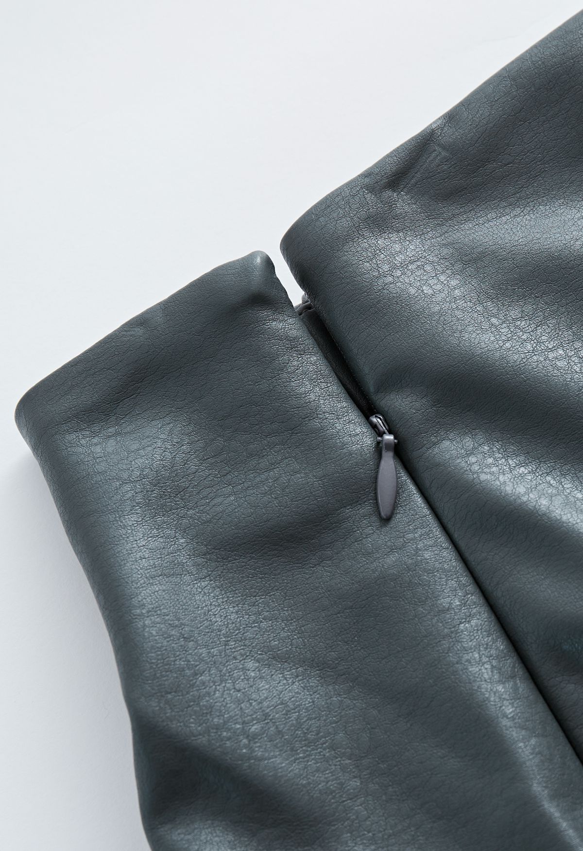 Faux Leather Tie-Waist Flap Midi Skirt in Smoke