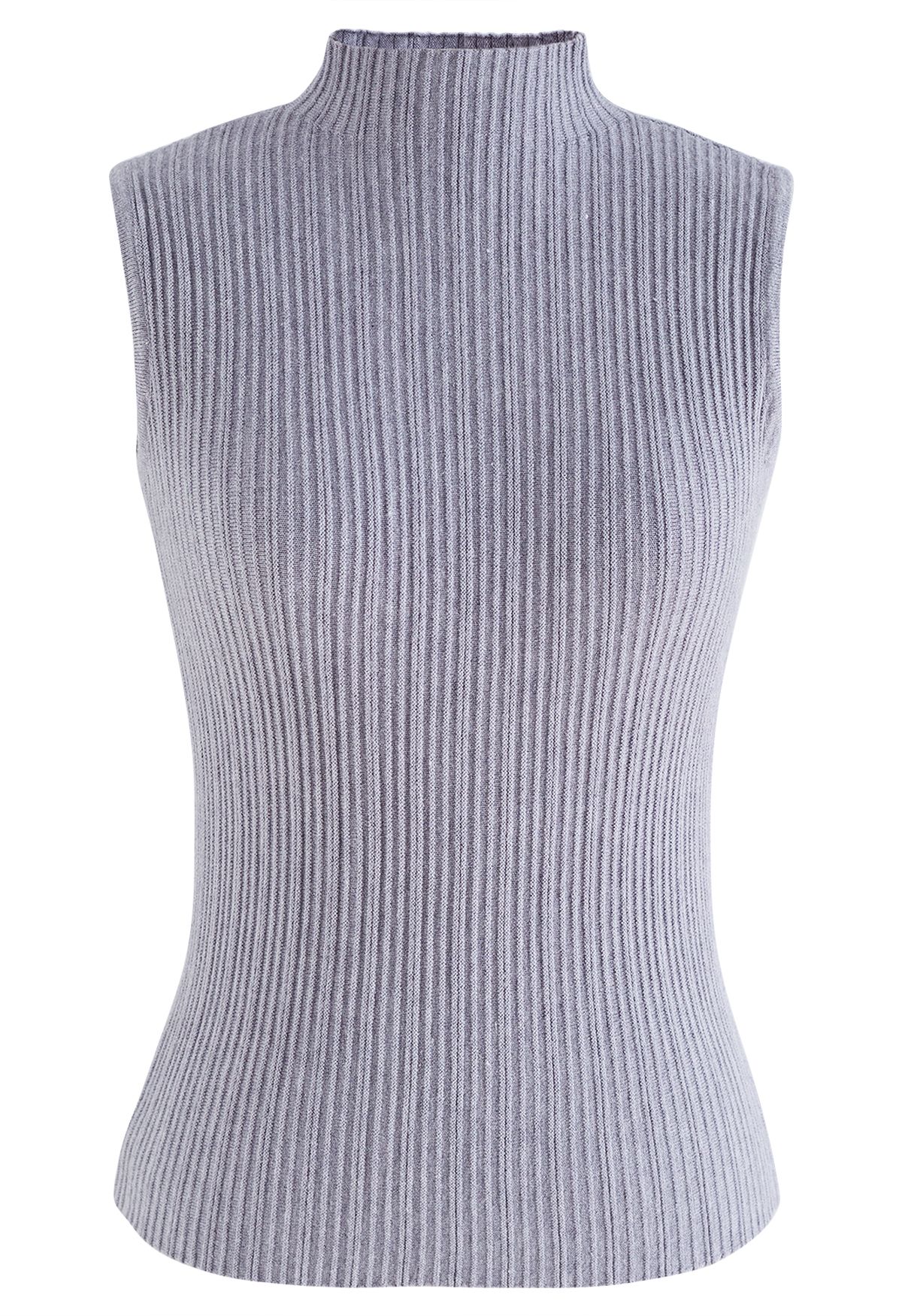 Mock Neck Sleeveless Textured Knit Top in Smoke