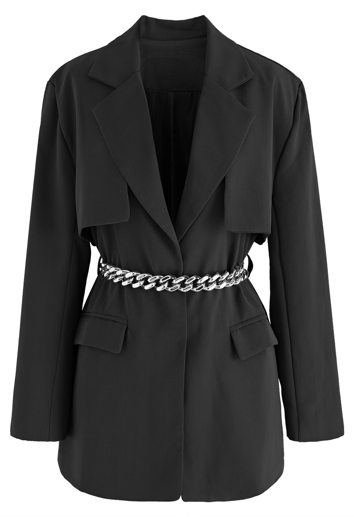 Chain Belt Slouchy Blazer in Black