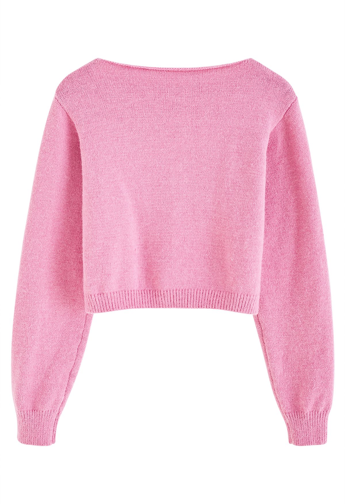Buttoned Front Rib Crop Cardigan in Pink