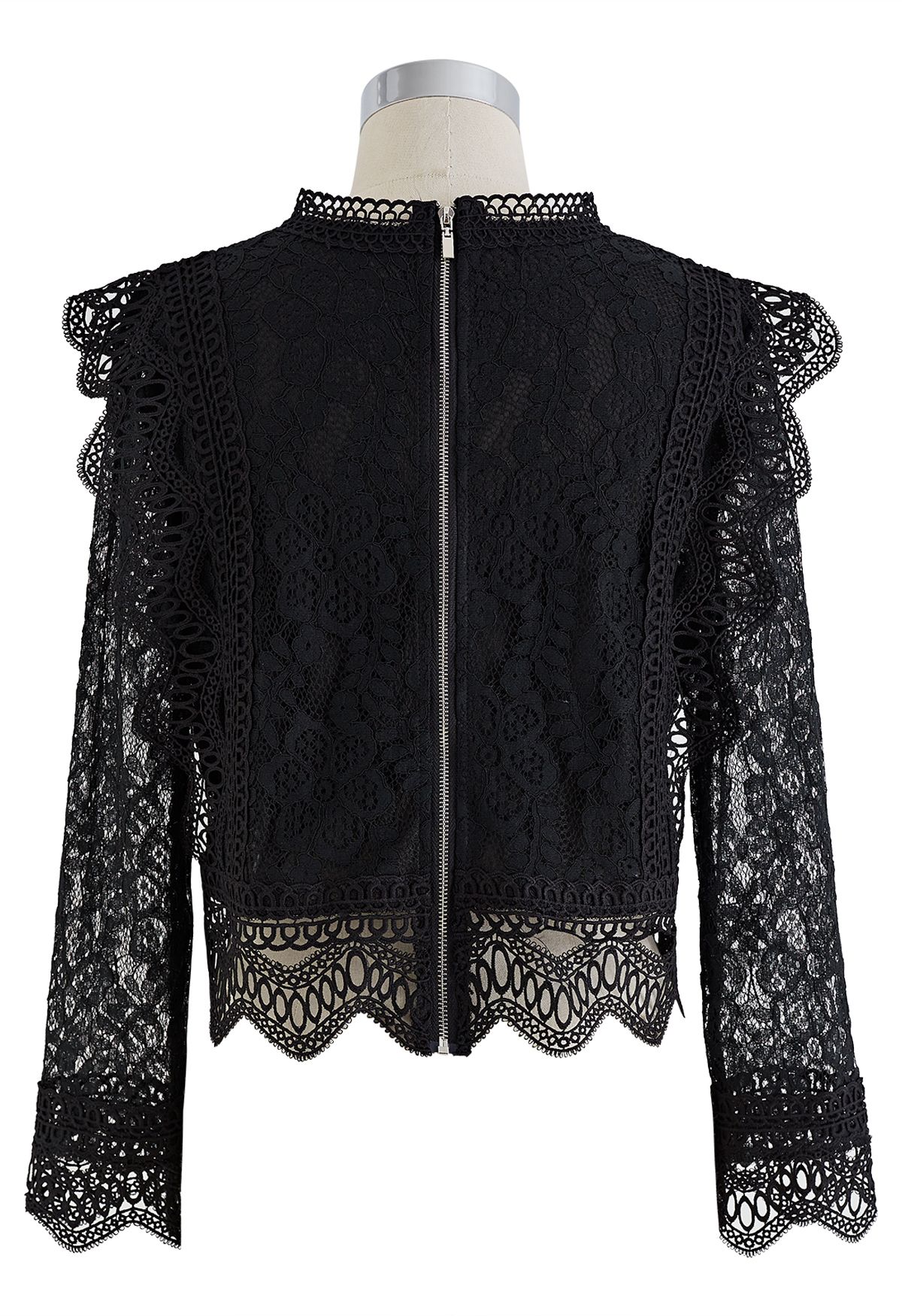 Your Sassy Start Long Sleeve Crochet Lace Top in Black