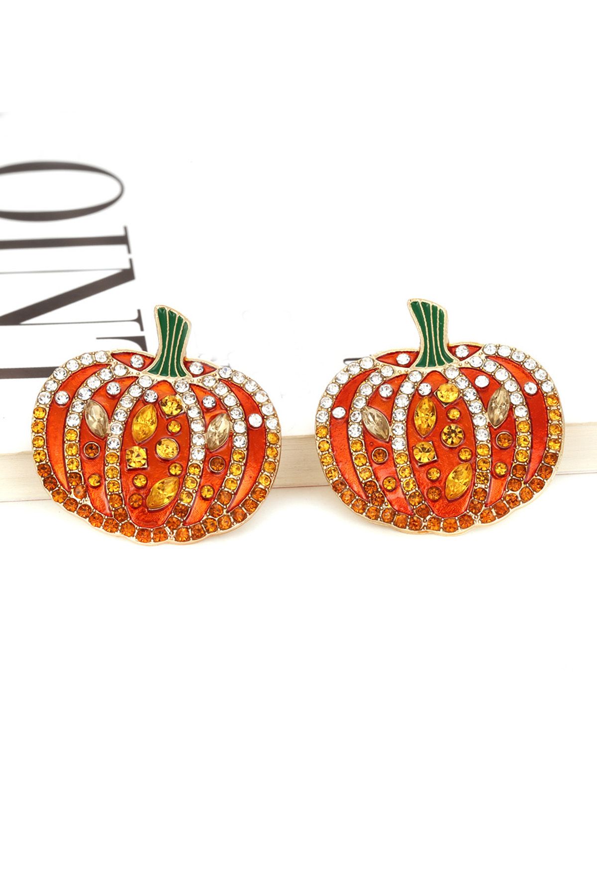 Diamond Decor 3D Shiny Pumpkin Earrings