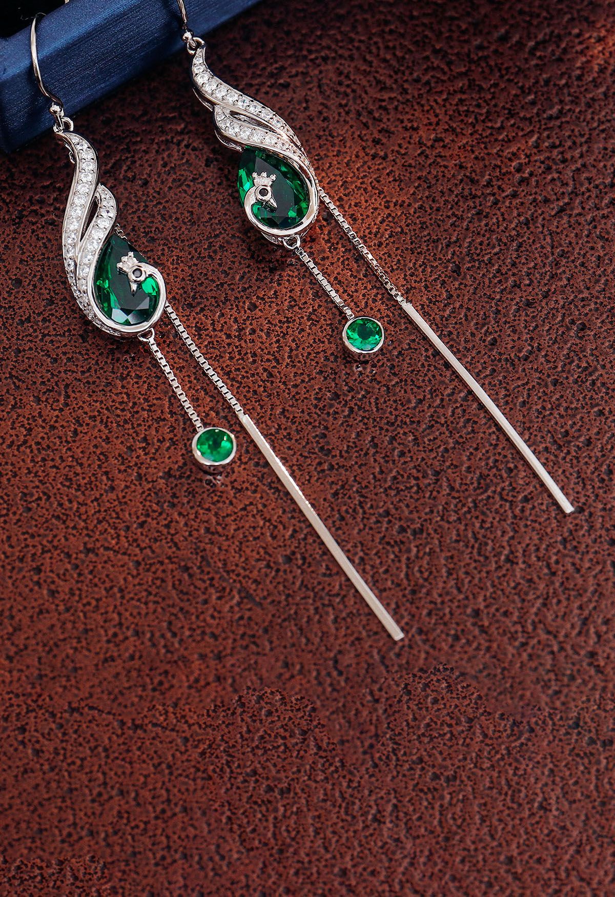 Peacock Shape Emerald Gem Drop Earring 