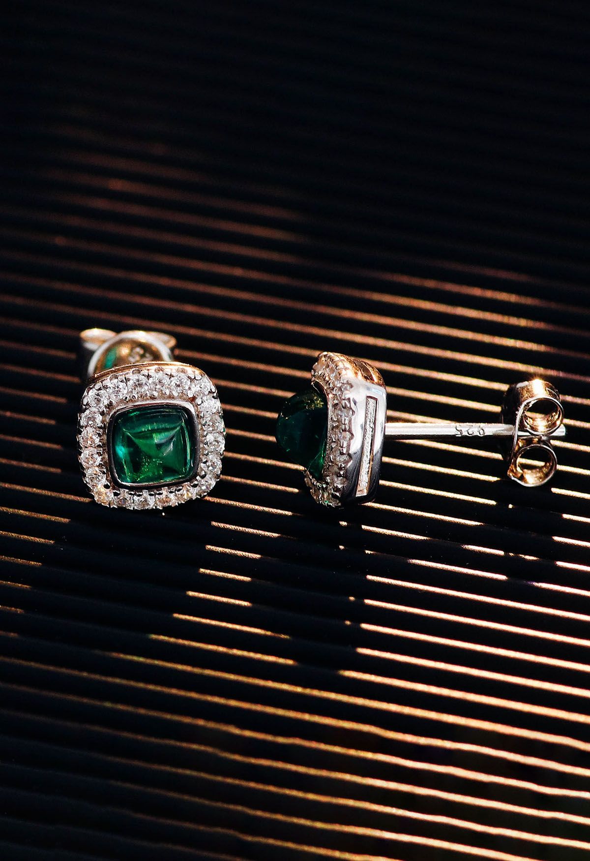 Emerald Cushion Gem Stud Earrings