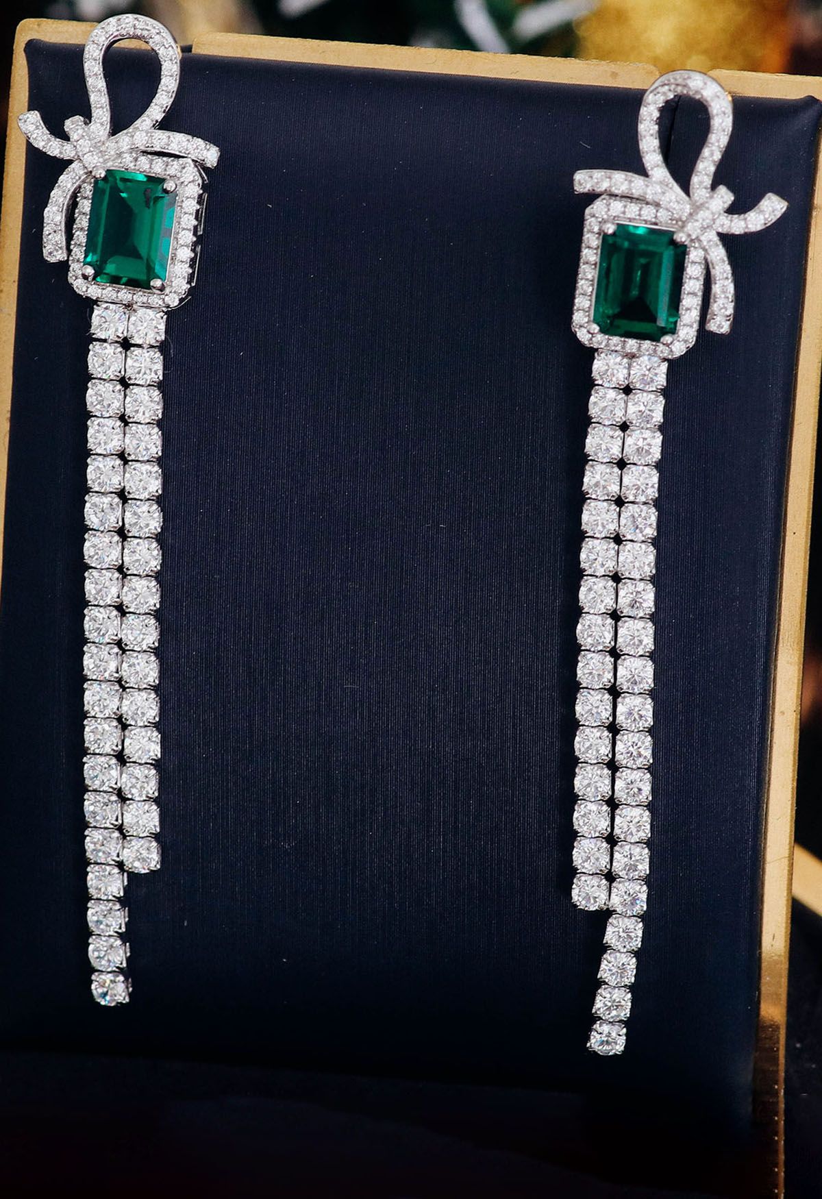 Emerald Cut Gem Diamond Drop Earrings
