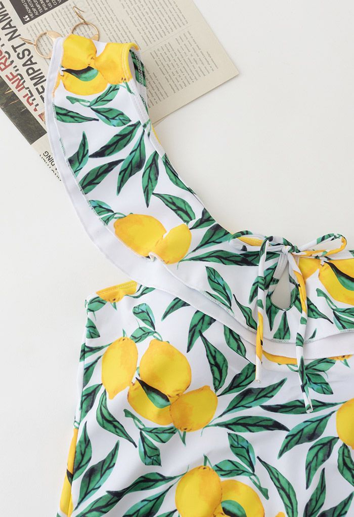 Lemon Vibe Tiered Ruffle Shoulder Swimsuit