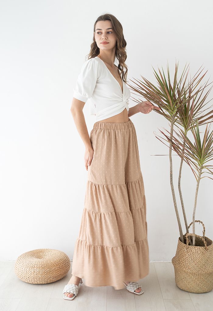 Sunny Days Wide-Leg Pants in Apricot Dots