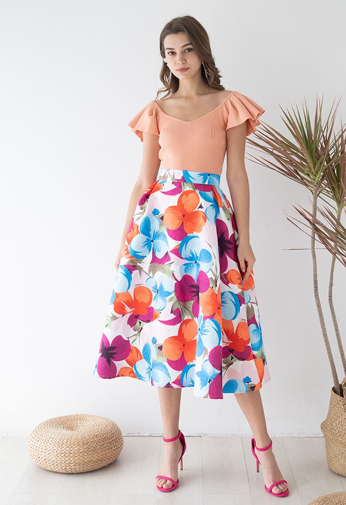 Blooming Palette Jacquard Pleated Skirt
