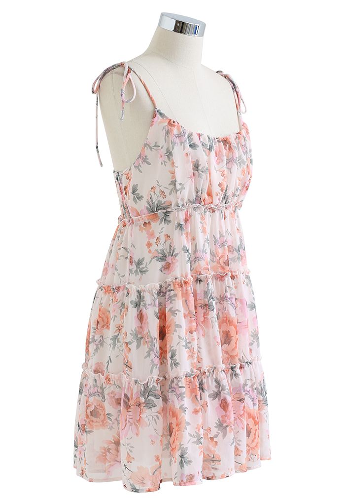 Watercolor Flower Ruffle Trim Chiffon Cami Dress
