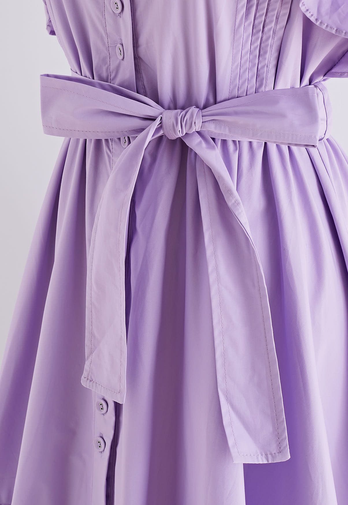 Flutter Sleeve Tie Waist Skater Dress in Lilac