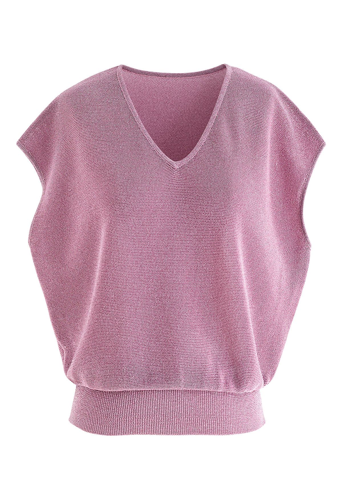 Glimmer Knit V-Neck Sleeveless Top in Lilac