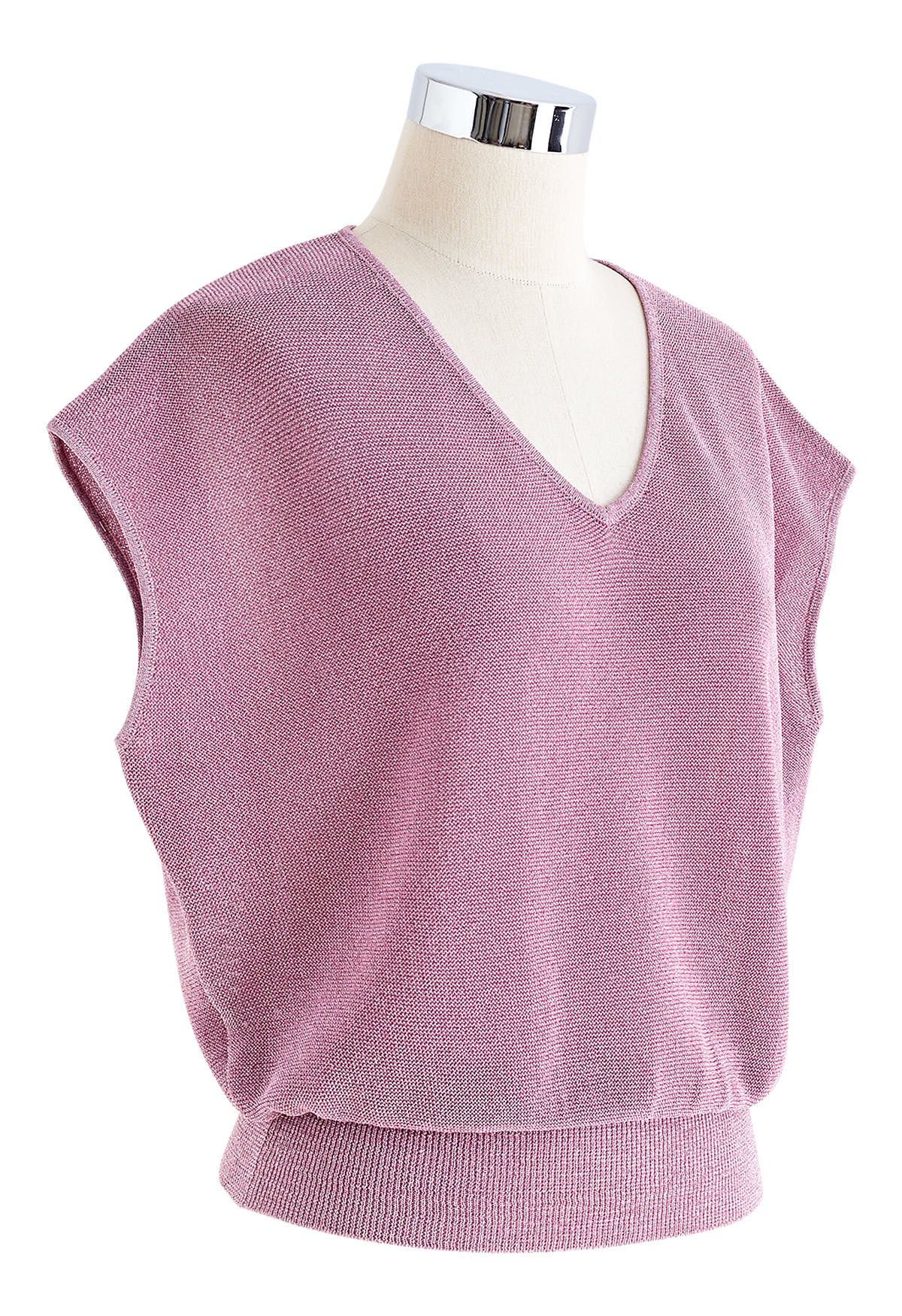 Glimmer Knit V-Neck Sleeveless Top in Lilac