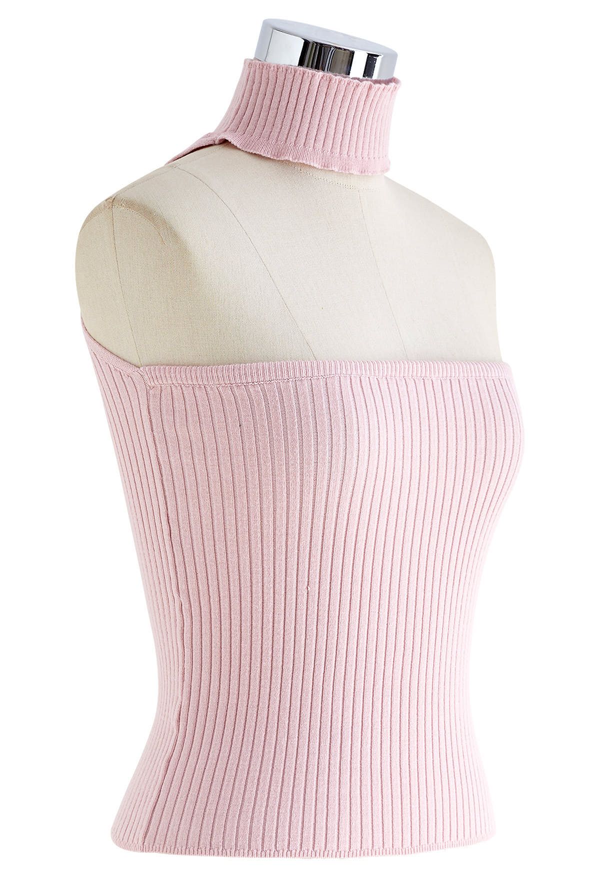 Strapless Halter Neck Knit Top in Pink