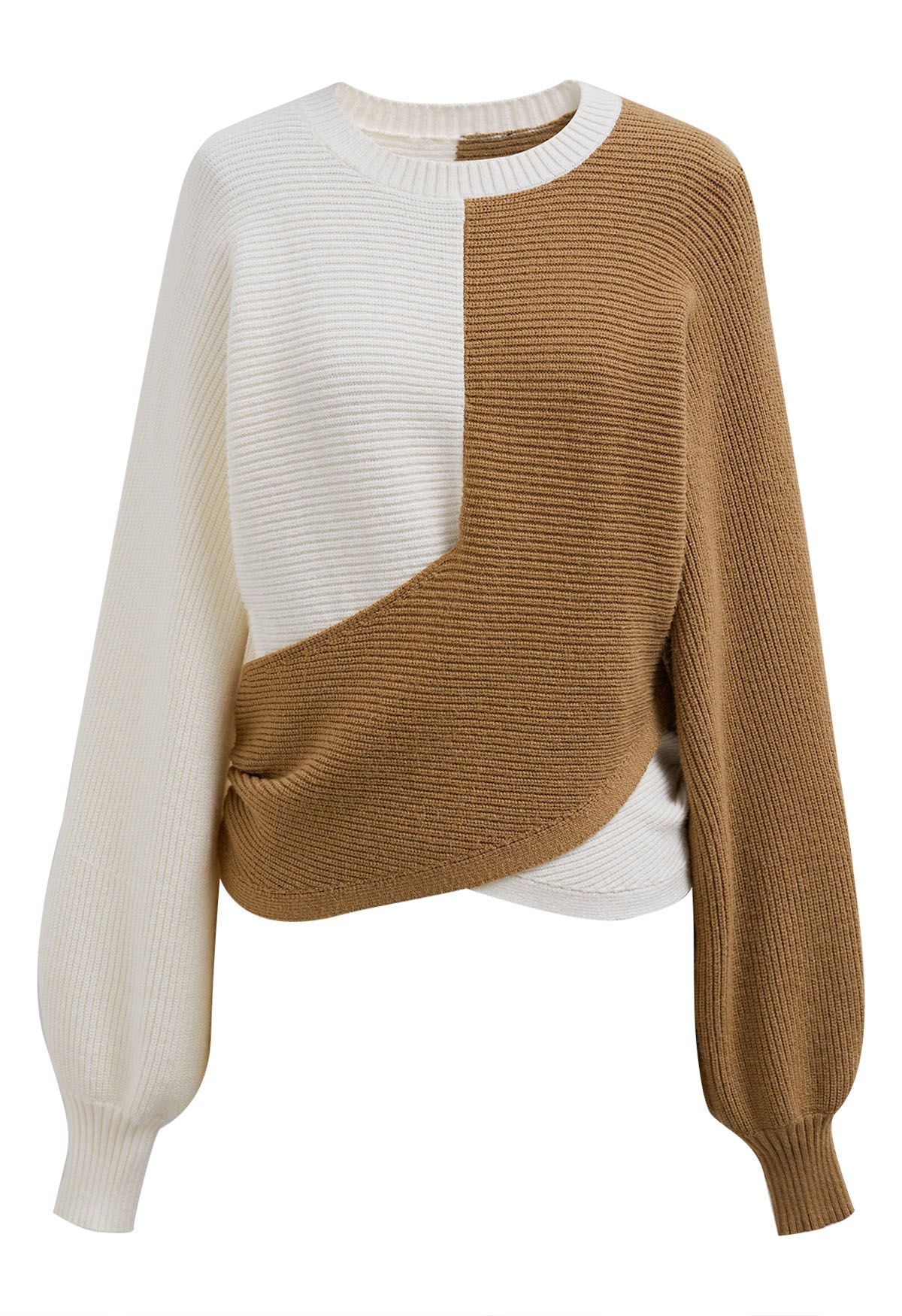 Two-Tone Cross Hem Knit Sweater