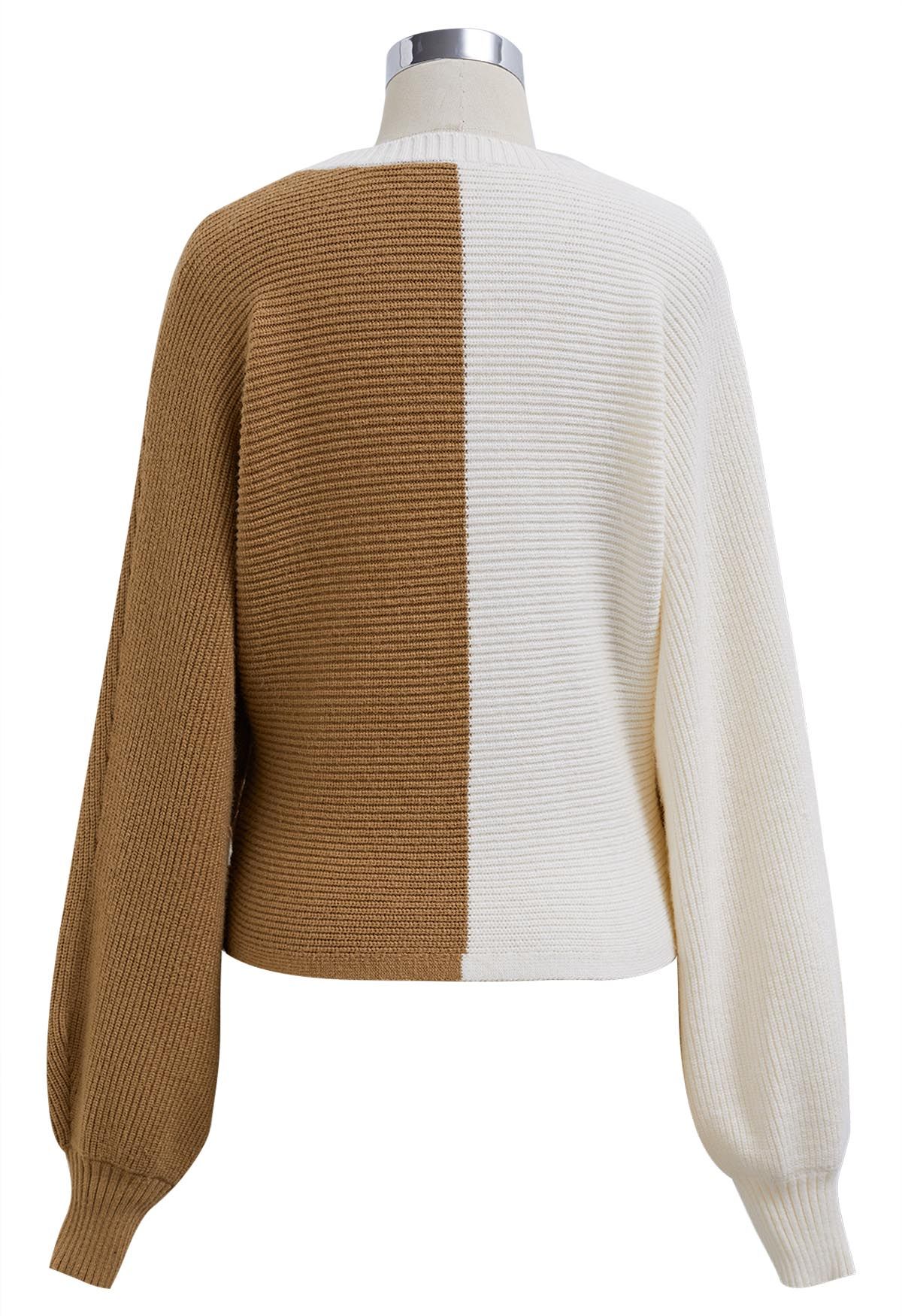 Two-Tone Cross Hem Knit Sweater