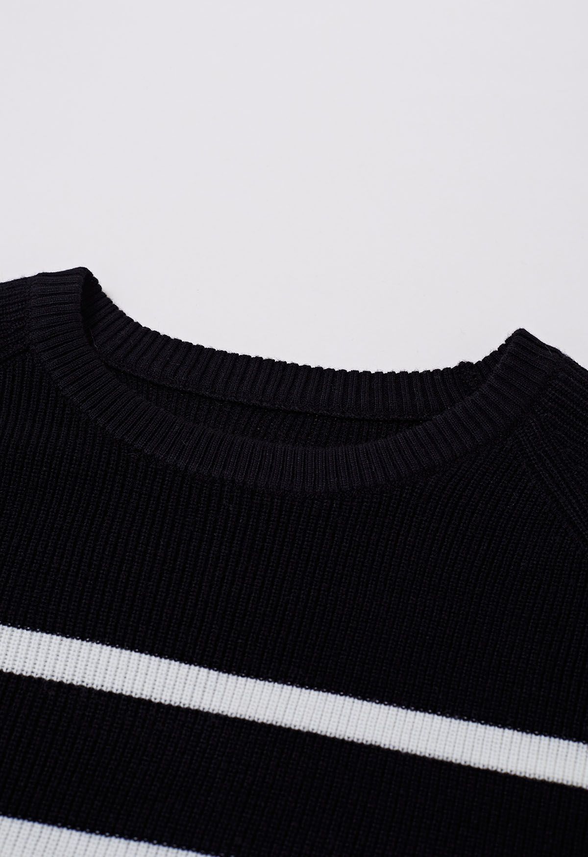 Versatile Round Neck Striped Knit Sweater in Black