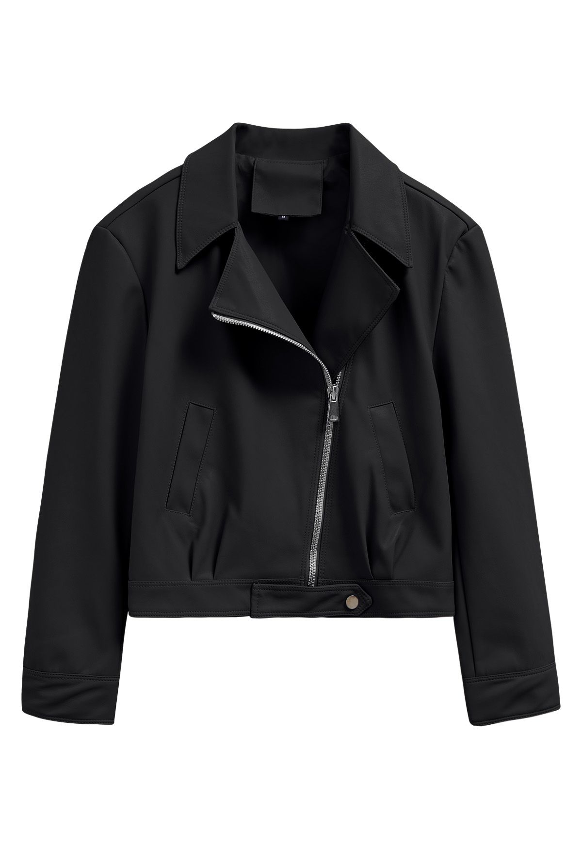 Diagonal Zip Up Faux Leather Jacket in Black