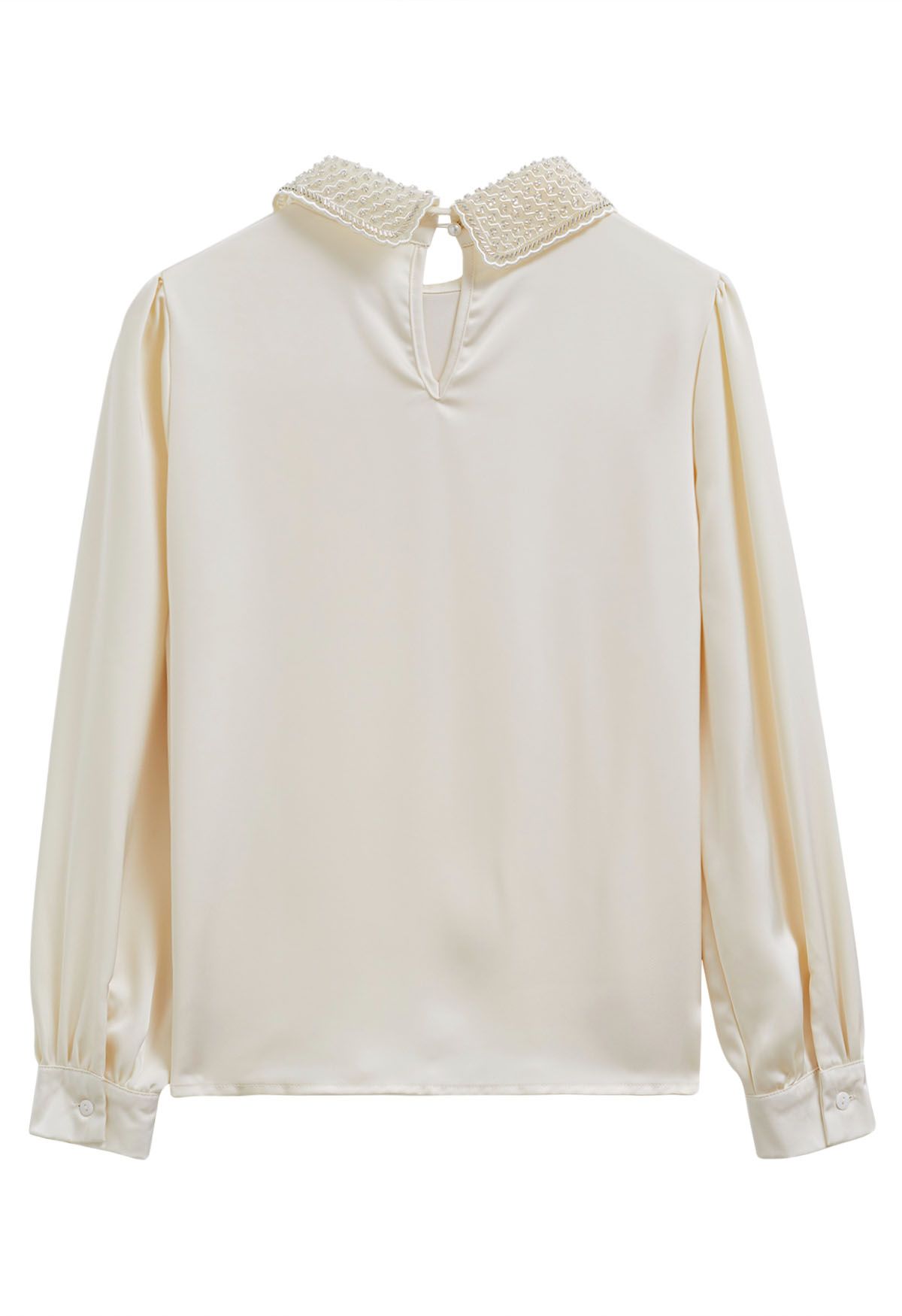 Beads Peter Pan Collar Satin Shirt in Cream